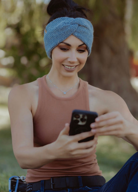 Light Blue Speckled turban twist knotted ear warmers for winter 4' width