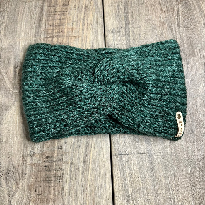 Green Knitted Knotted Turban Headband for Winter