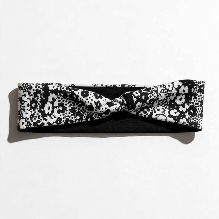 Black and White Moisture Wicking Floral Headband