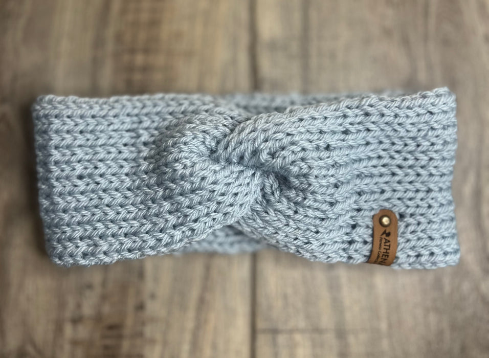 Light Blue Knitted Knotted Crochet Ear Warmer for Winter 