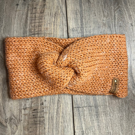 Pumpkin Knitted Knotted Ear Warmers for Winter with White Speckles