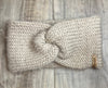 Tan Knitted Knotted Turban Twist Headband for winter 