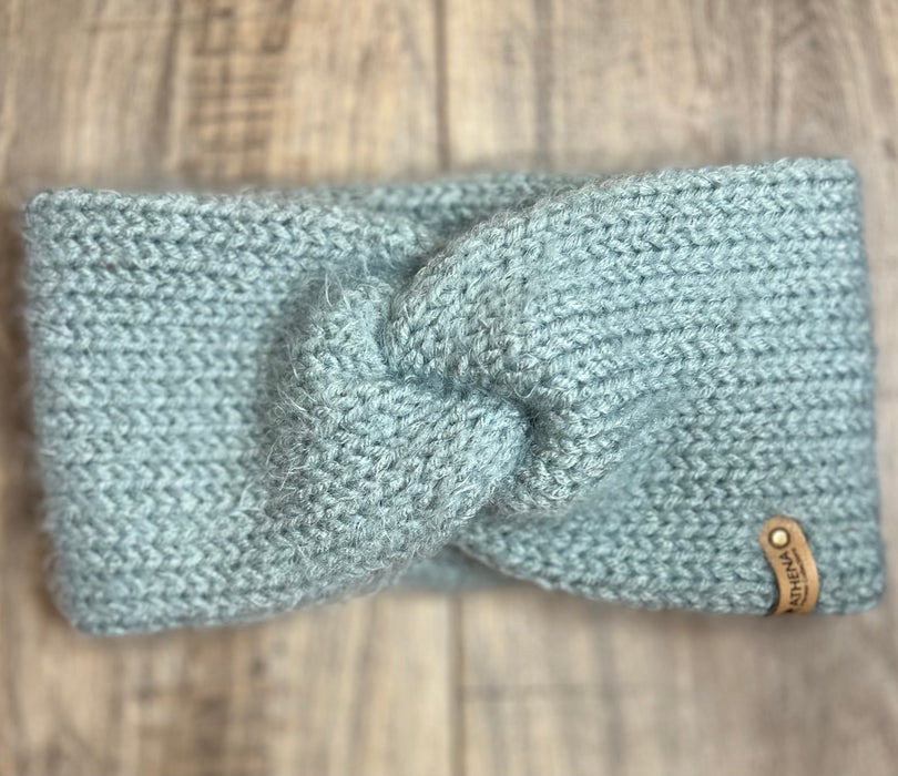 Light Blue Knitted Knotted Ear Warmers for Winter 