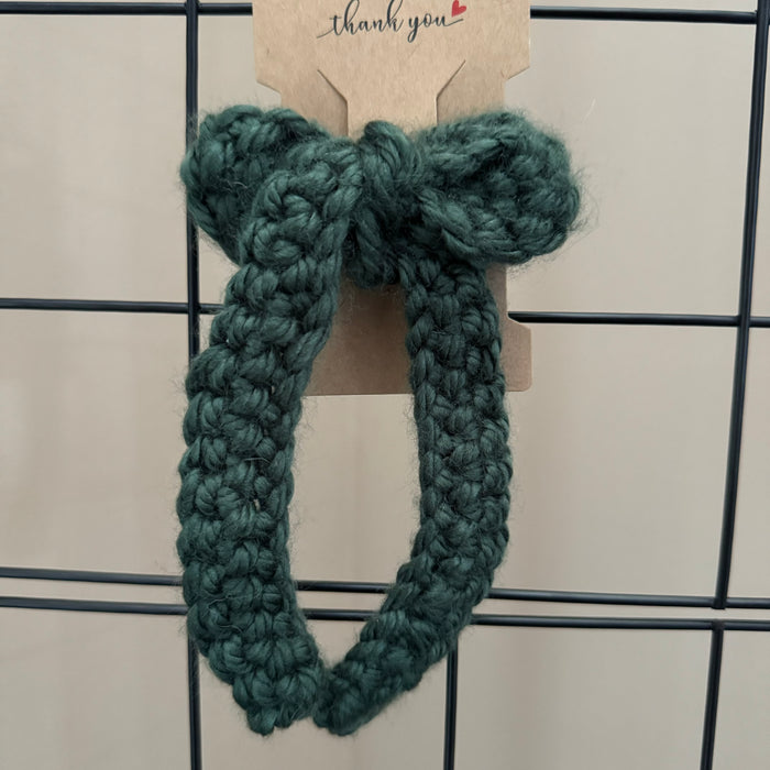 Green Crochet Hair Bow with Clip