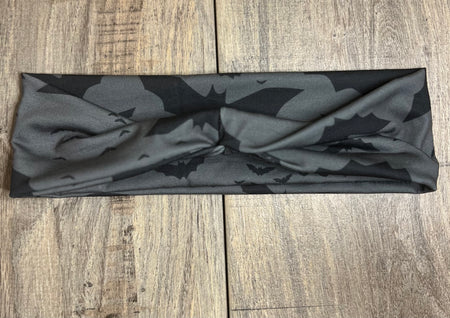 Black Bats on a grey background turban twist headband