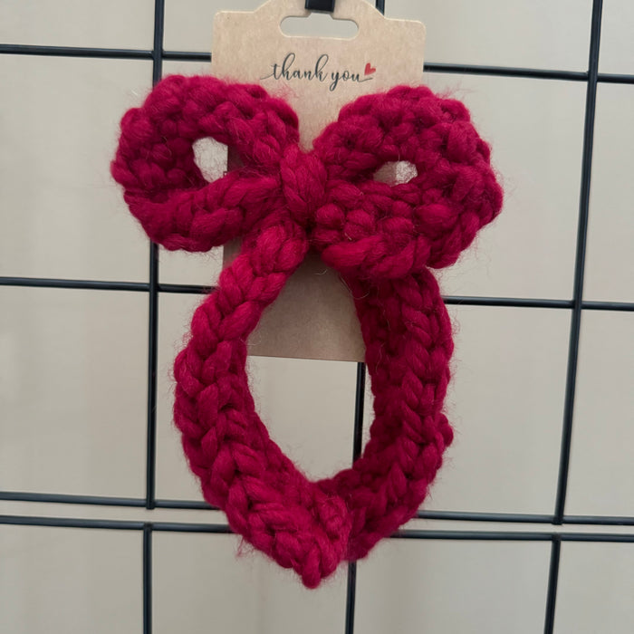 Christmas Red Crochet Hair Bow with Clip