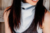 Light Blue Gauze fabric scarf used as a neck gaiter in this picture
