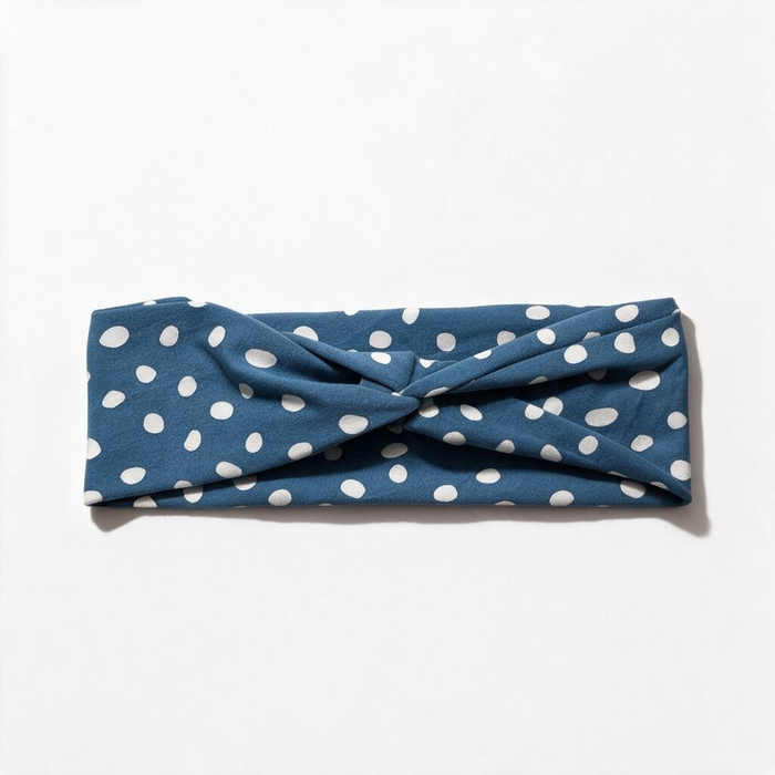 Blue and White Polka Dot Knotted Headband