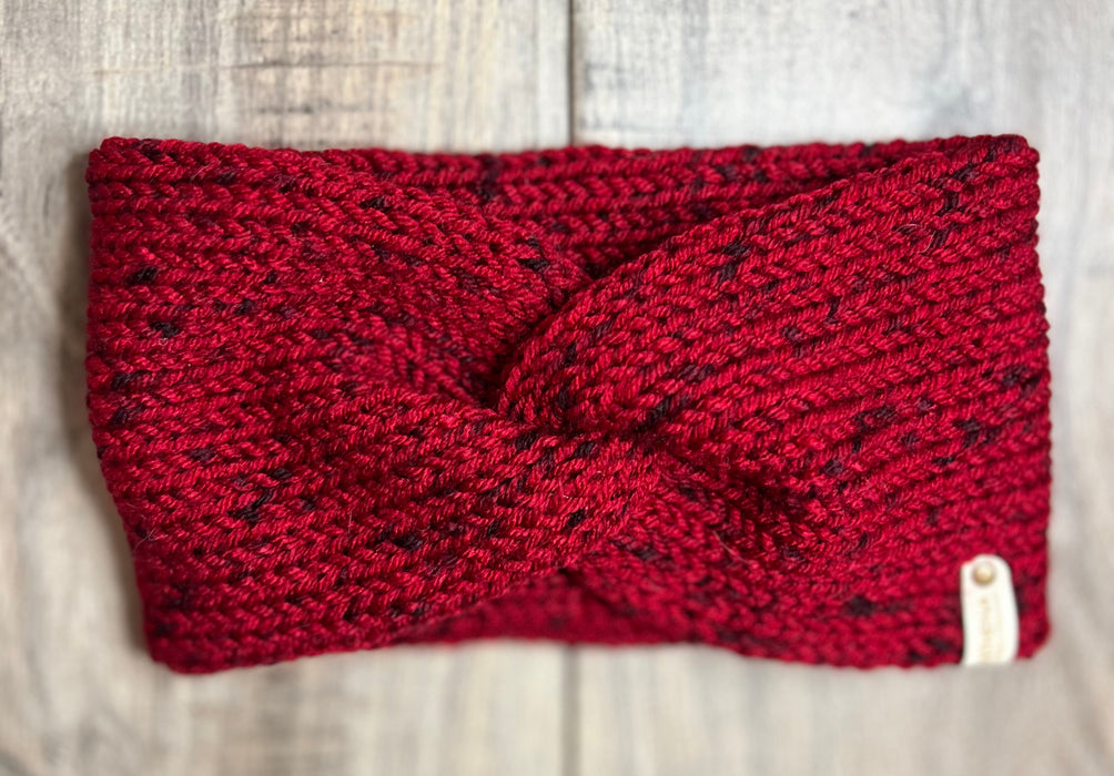 Speckled Red and Black Knitted Knotted Ear Warmers