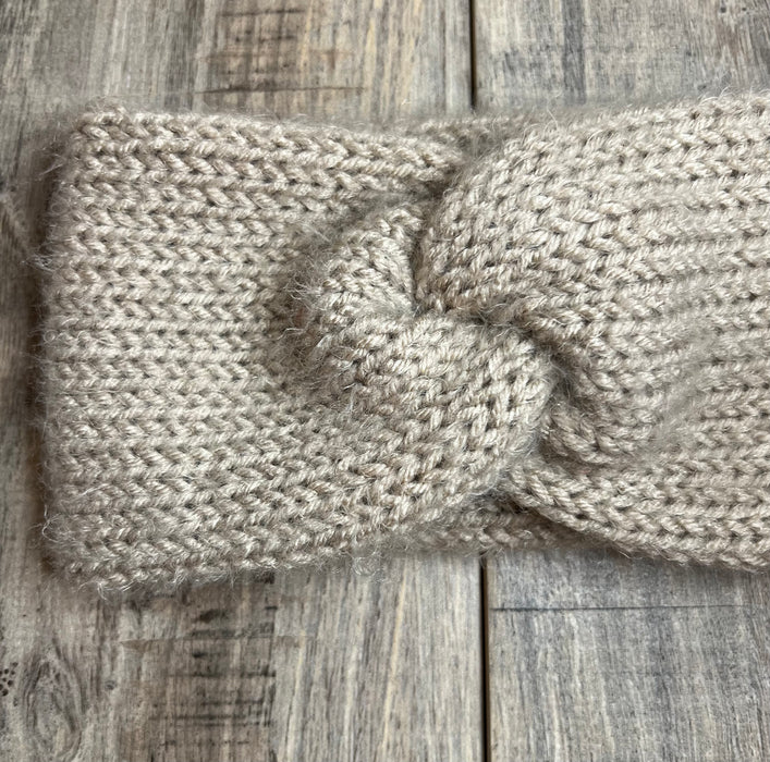 Tan Knitted Knotted Turban Twist Headband for winter