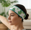 Yoga Headband with green cats as cactus on white background