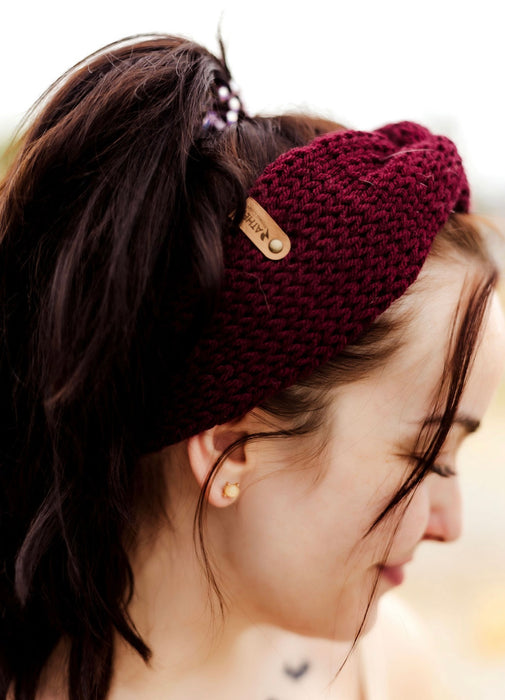 Dark Red Knitted Knotted Ear Warmers