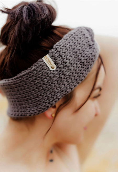 Dark Grey Knitted Knotted Ear Warmers for Winter