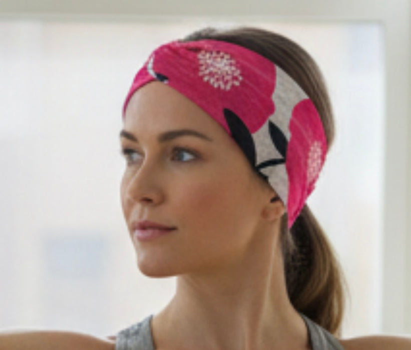 Pink Poppies Workout Headband