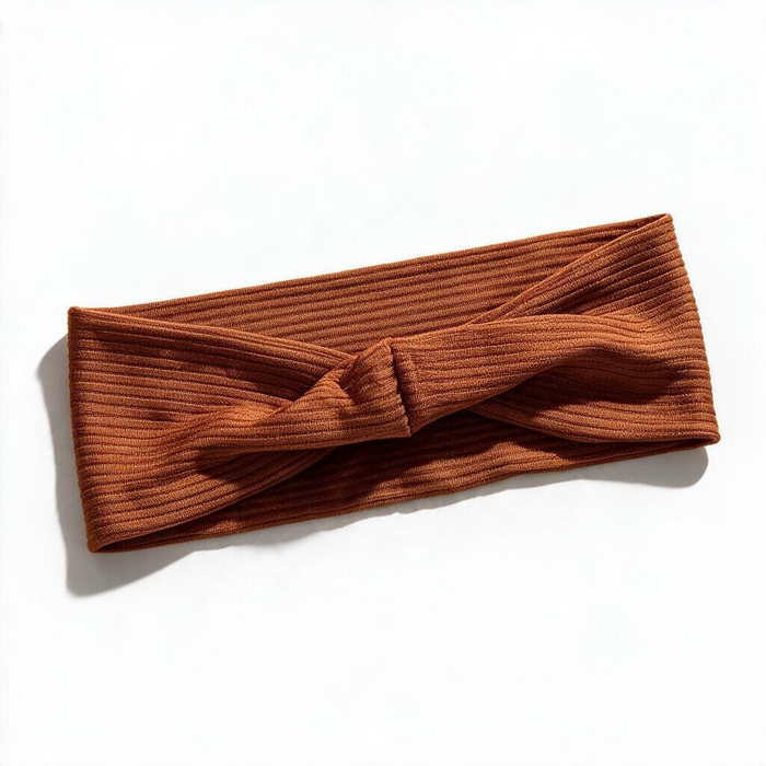 Solid Brown Ribbed Turban Headbands