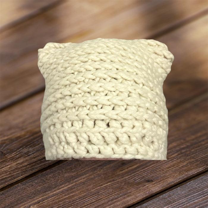 Cream Crochet Cat Beanie