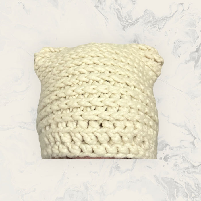 Cream Crochet Cat Beanie