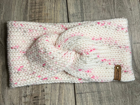 Pink and White Ear Warmers Crochet Ear Warmers