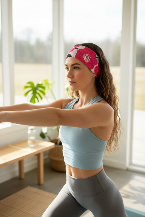 Pink Poppies Workout Headband