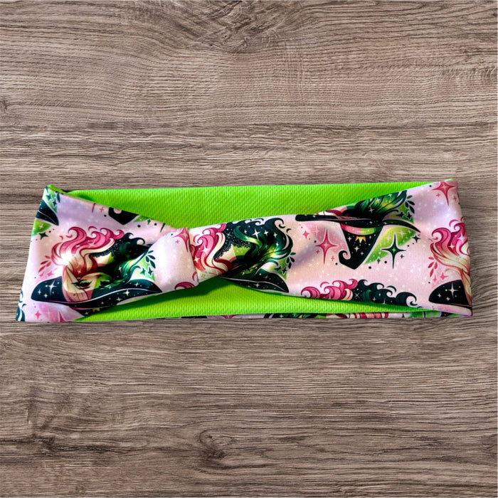 Green Wicking Fabric with pink and green witches
