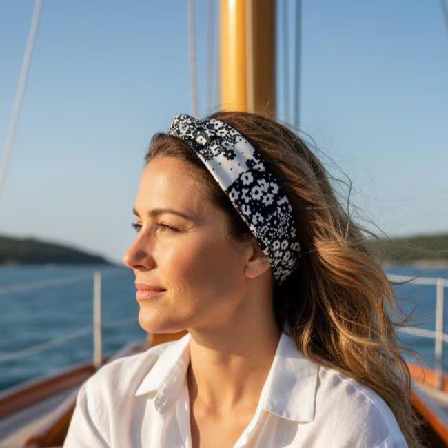Black and White Moisture Wicking Floral Headband