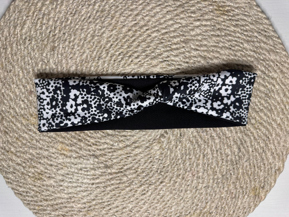 Black and White Moisture Wicking Floral Headband