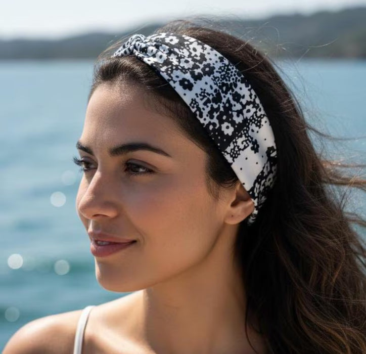 Black and White Moisture Wicking Floral Headband