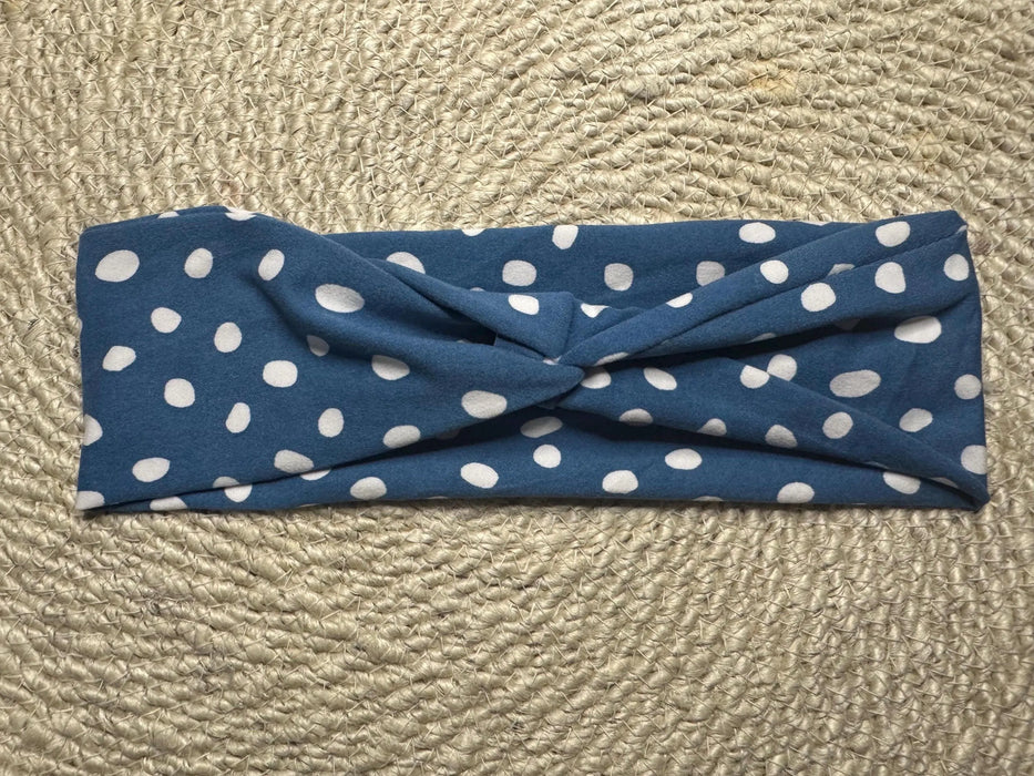 Blue and White Polka Dot Knotted Headband