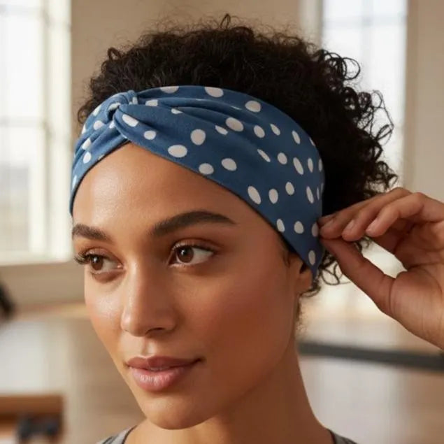 Blue and White Polka Dot Knotted Headband