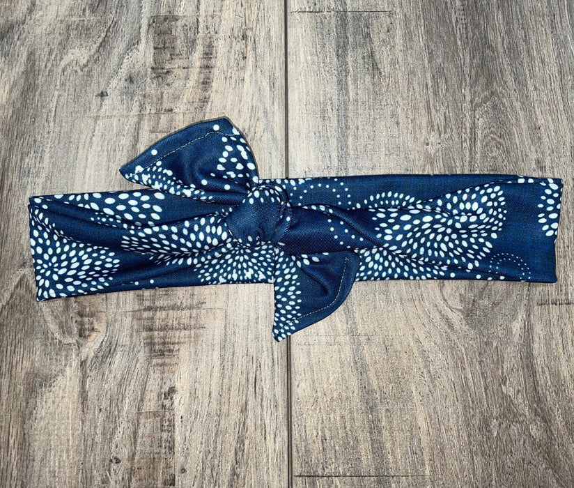 Dots Blue Knotted Tie Up Headband | Athena Fitness Collections