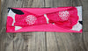 Pink and white floral workout headband with twist knot on wooden surface, Athena Fitness Collections