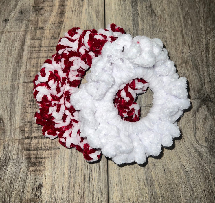 Red and White Knitted Velvet Sparkle Scrunchies | Athena Fitness Collectiosn
